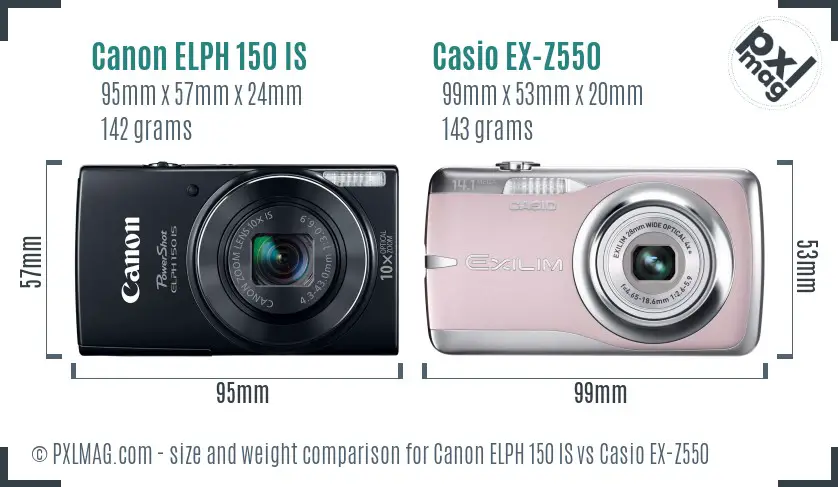 Canon ELPH 150 IS vs Casio EX-Z550 size comparison