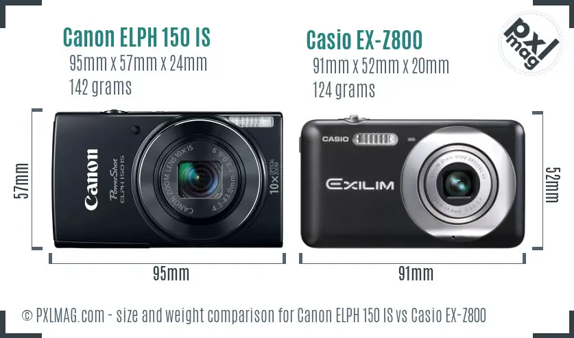 Canon ELPH 150 IS vs Casio EX-Z800 size comparison