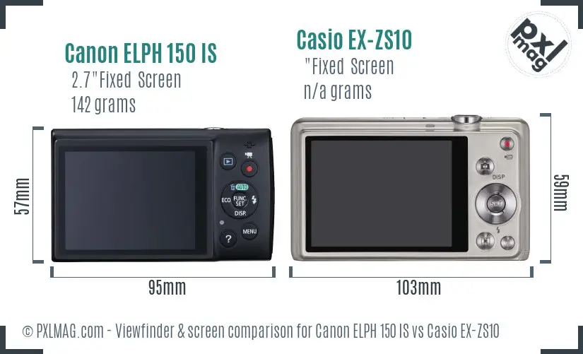 Canon ELPH 150 IS vs Casio EX-ZS10 Screen and Viewfinder comparison