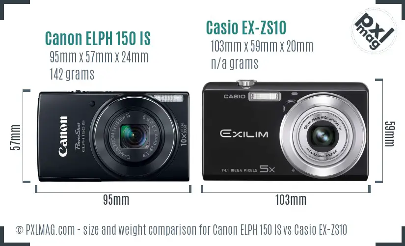 Canon ELPH 150 IS vs Casio EX-ZS10 size comparison