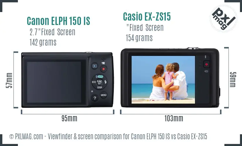 Canon ELPH 150 IS vs Casio EX-ZS15 Screen and Viewfinder comparison