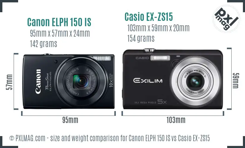Canon ELPH 150 IS vs Casio EX-ZS15 size comparison
