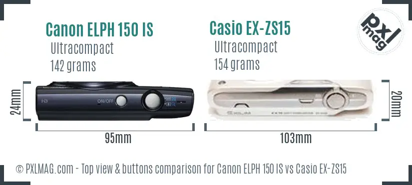 Canon ELPH 150 IS vs Casio EX-ZS15 top view buttons comparison