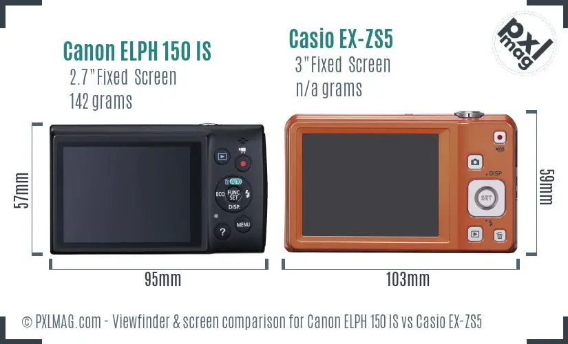Canon ELPH 150 IS vs Casio EX-ZS5 Screen and Viewfinder comparison