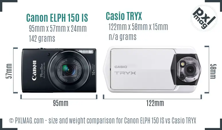 Canon ELPH 150 IS vs Casio TRYX size comparison