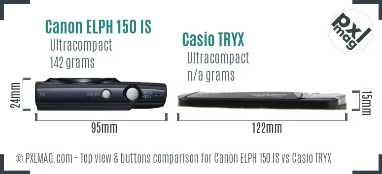 Canon ELPH 150 IS vs Casio TRYX top view buttons comparison