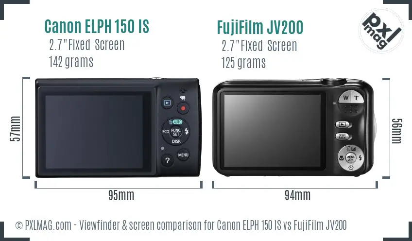 Canon ELPH 150 IS vs FujiFilm JV200 Screen and Viewfinder comparison