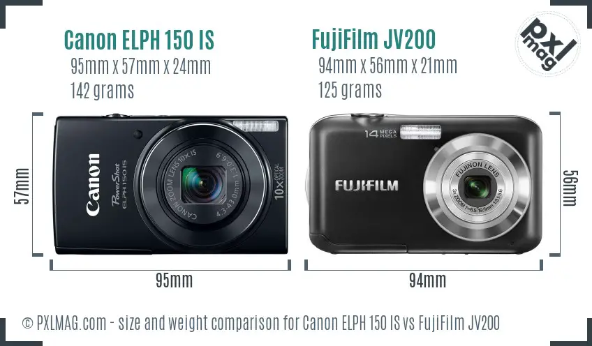 Canon ELPH 150 IS vs FujiFilm JV200 size comparison