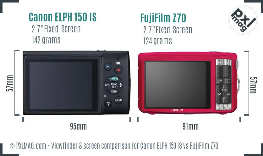 Canon ELPH 150 IS vs FujiFilm Z70 Screen and Viewfinder comparison