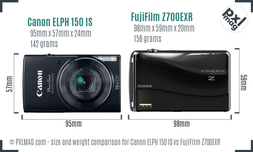 Canon ELPH 150 IS vs FujiFilm Z700EXR size comparison