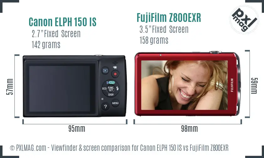 Canon ELPH 150 IS vs FujiFilm Z800EXR Screen and Viewfinder comparison