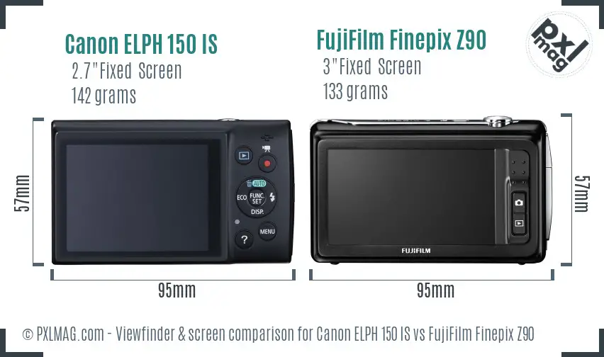 Canon ELPH 150 IS vs FujiFilm Finepix Z90 Screen and Viewfinder comparison