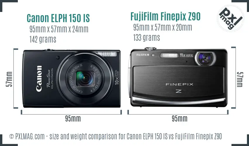 Canon ELPH 150 IS vs FujiFilm Finepix Z90 size comparison