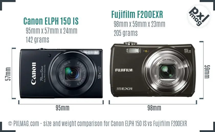 Canon ELPH 150 IS vs Fujifilm F200EXR size comparison