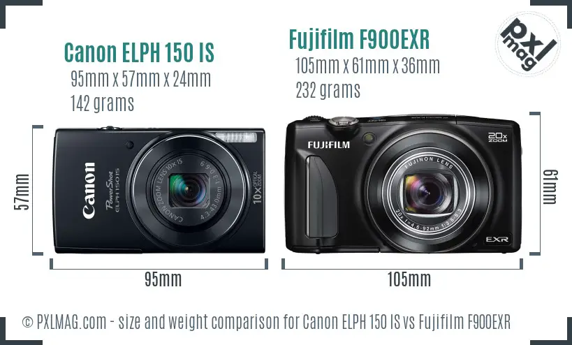 Canon ELPH 150 IS vs Fujifilm F900EXR size comparison