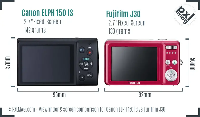 Canon ELPH 150 IS vs Fujifilm J30 Screen and Viewfinder comparison