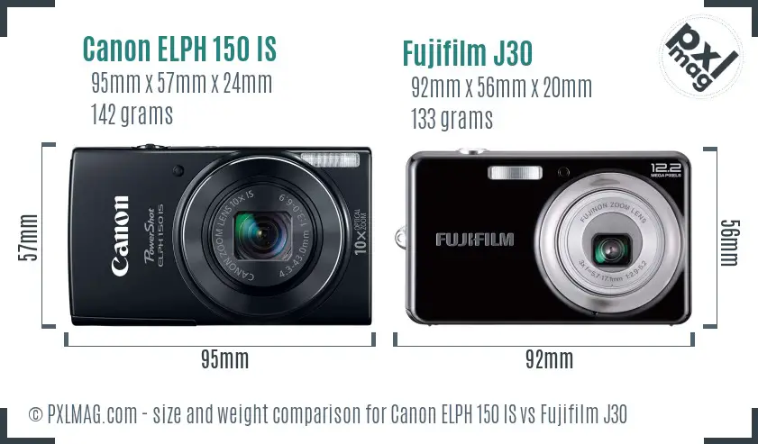 Canon ELPH 150 IS vs Fujifilm J30 size comparison