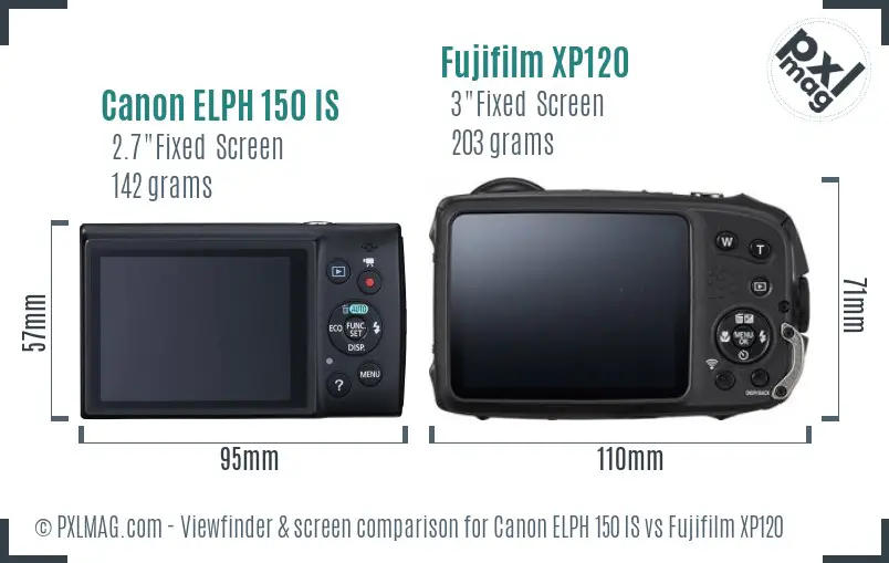 Canon ELPH 150 IS vs Fujifilm XP120 Screen and Viewfinder comparison