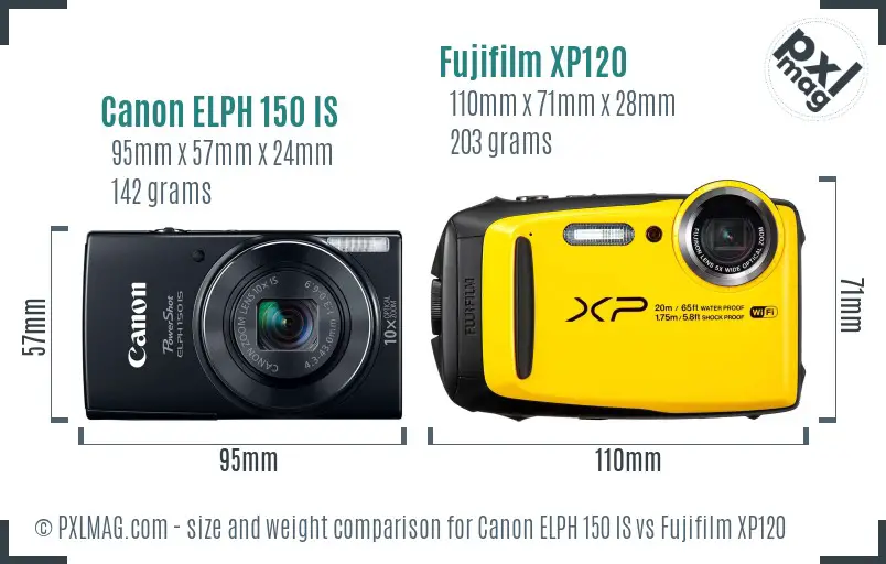 Canon ELPH 150 IS vs Fujifilm XP120 size comparison