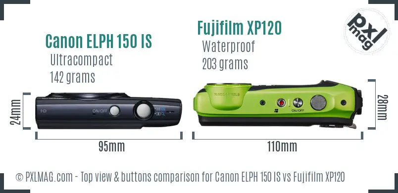 Canon ELPH 150 IS vs Fujifilm XP120 top view buttons comparison