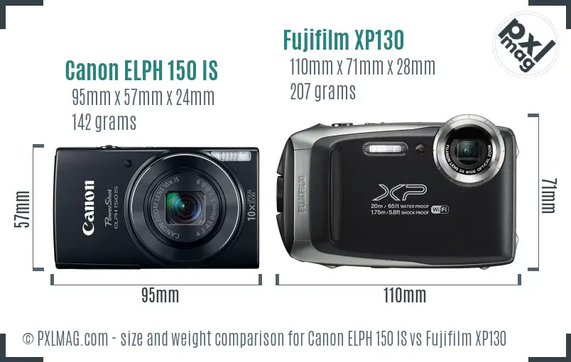 Canon ELPH 150 IS vs Fujifilm XP130 size comparison