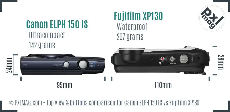 Canon ELPH 150 IS vs Fujifilm XP130 top view buttons comparison