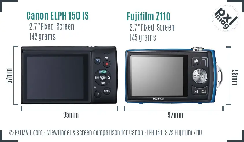 Canon ELPH 150 IS vs Fujifilm Z110 Screen and Viewfinder comparison