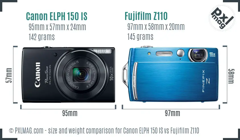 Canon ELPH 150 IS vs Fujifilm Z110 size comparison
