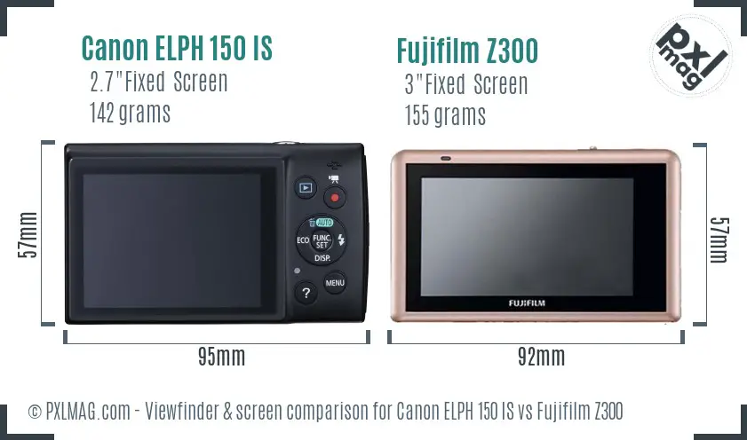 Canon ELPH 150 IS vs Fujifilm Z300 Screen and Viewfinder comparison