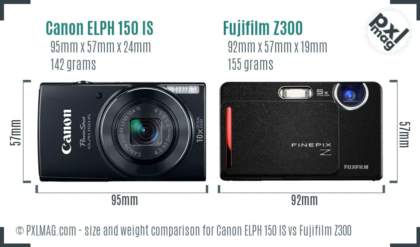 Canon ELPH 150 IS vs Fujifilm Z300 size comparison