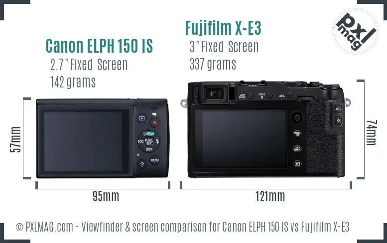 Canon ELPH 150 IS vs Fujifilm X-E3 Screen and Viewfinder comparison
