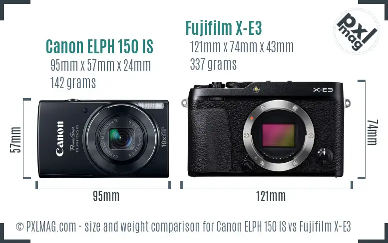 Canon ELPH 150 IS vs Fujifilm X-E3 size comparison