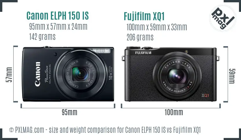 Canon ELPH 150 IS vs Fujifilm XQ1 size comparison
