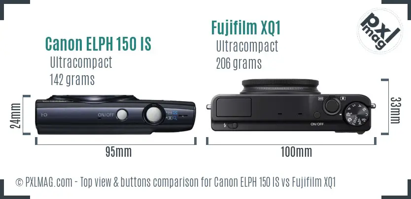 Canon ELPH 150 IS vs Fujifilm XQ1 top view buttons comparison