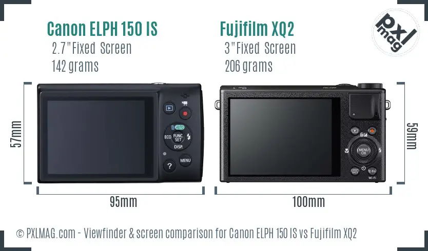 Canon ELPH 150 IS vs Fujifilm XQ2 Screen and Viewfinder comparison