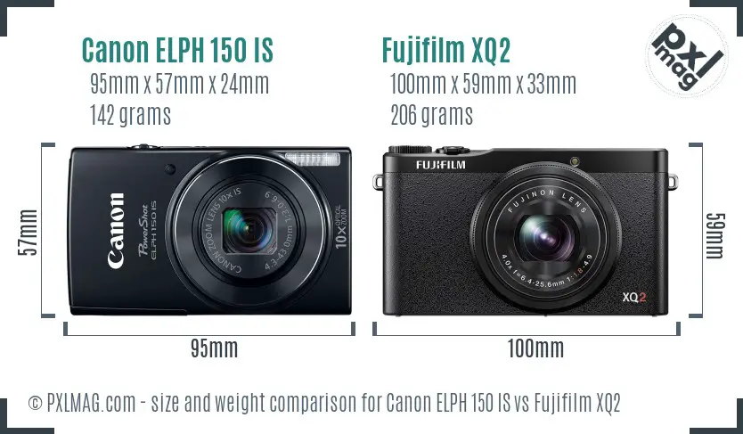 Canon ELPH 150 IS vs Fujifilm XQ2 size comparison