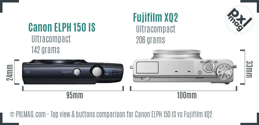 Canon ELPH 150 IS vs Fujifilm XQ2 top view buttons comparison