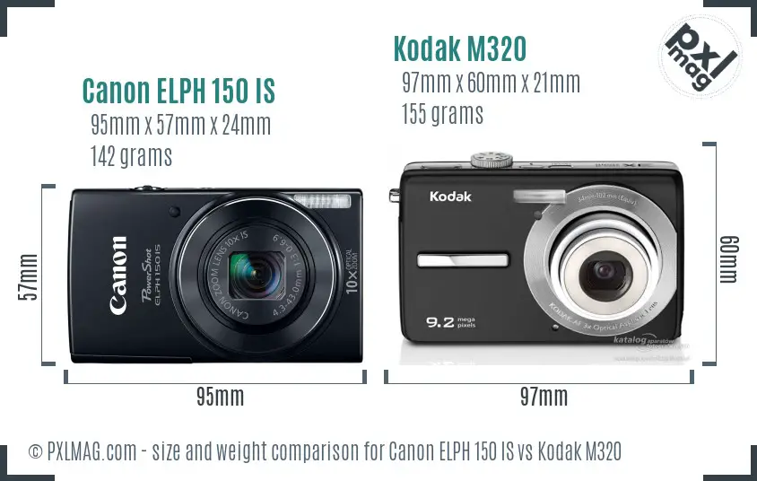 Canon ELPH 150 IS vs Kodak M320 size comparison