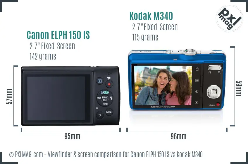 Canon ELPH 150 IS vs Kodak M340 Screen and Viewfinder comparison