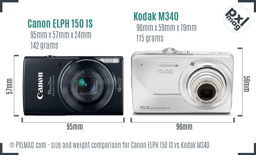 Canon ELPH 150 IS vs Kodak M340 size comparison