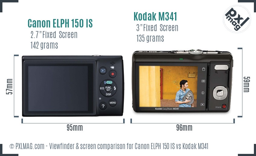 Canon ELPH 150 IS vs Kodak M341 Screen and Viewfinder comparison