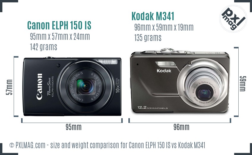 Canon ELPH 150 IS vs Kodak M341 size comparison