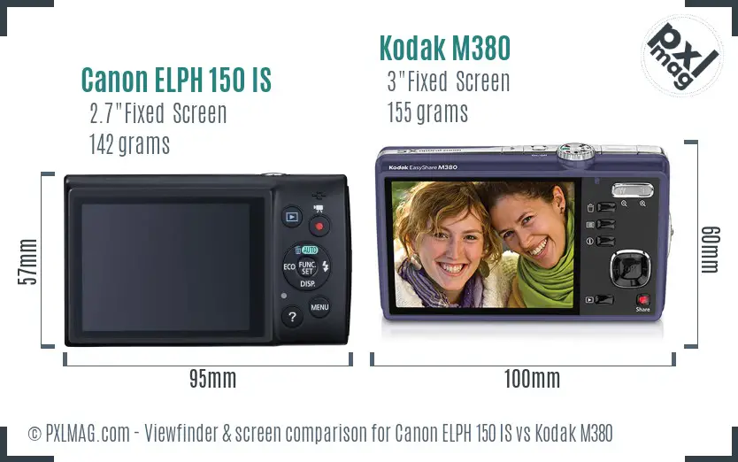 Canon ELPH 150 IS vs Kodak M380 Screen and Viewfinder comparison