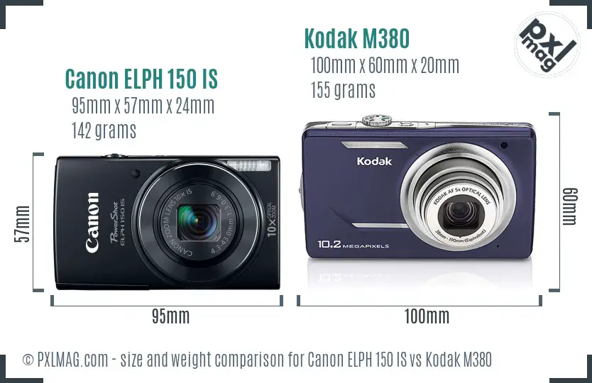 Canon ELPH 150 IS vs Kodak M380 size comparison