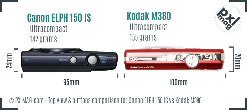 Canon ELPH 150 IS vs Kodak M380 top view buttons comparison