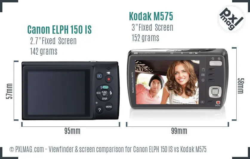 Canon ELPH 150 IS vs Kodak M575 Screen and Viewfinder comparison