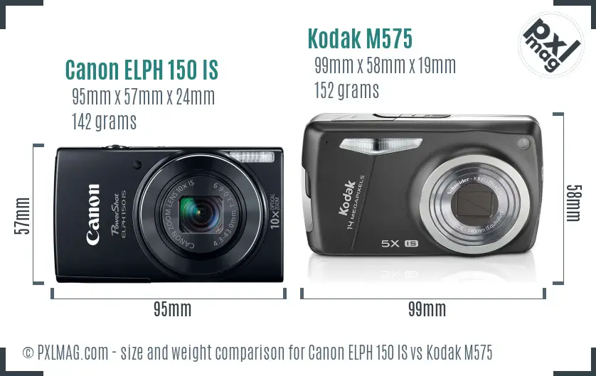 Canon ELPH 150 IS vs Kodak M575 size comparison