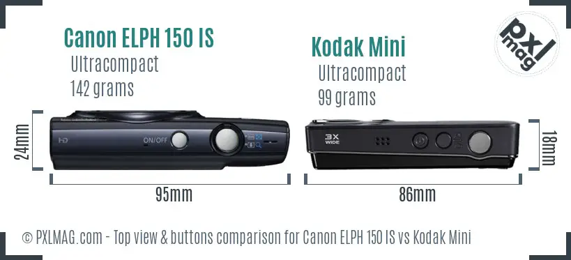 Canon ELPH 150 IS vs Kodak Mini top view buttons comparison