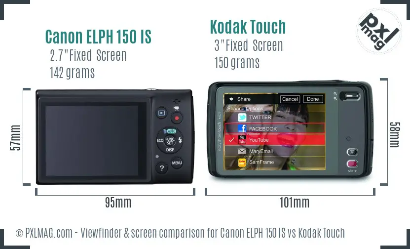 Canon ELPH 150 IS vs Kodak Touch Screen and Viewfinder comparison Canon ELPH 150 IS vs Kodak Touch Screen and Viewfinder comparison