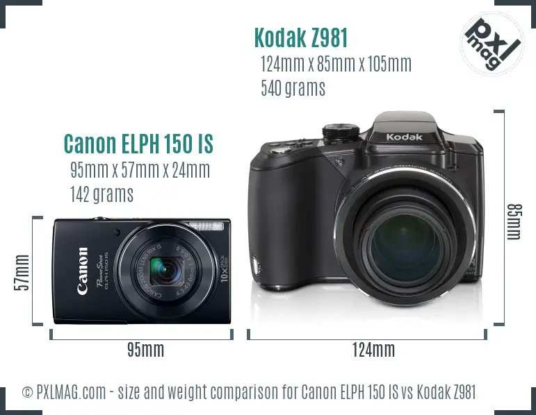 Canon ELPH 150 IS vs Kodak Z981 size comparison